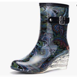 - NWOT- Paisley Wedge Rain Boots Size 40